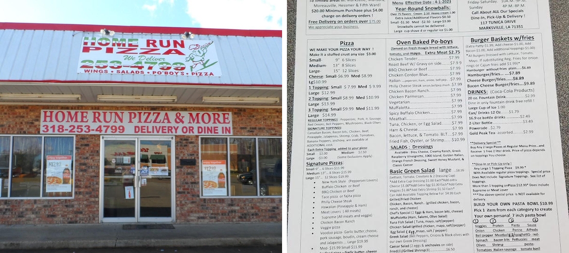 Home Run Pizza Menu
