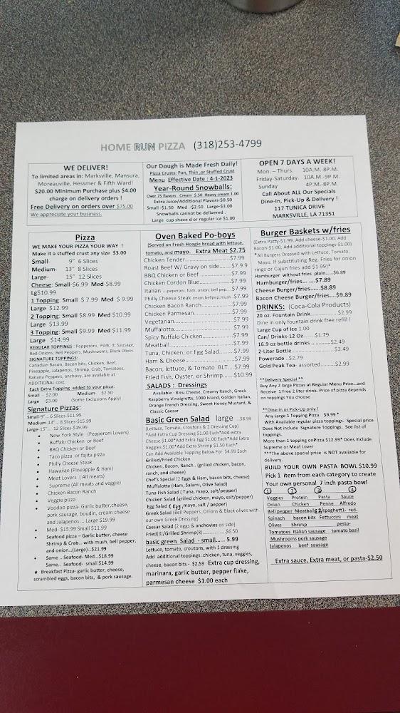 Home Run Pizza Menu image 1